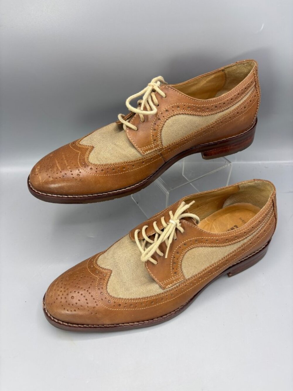 Johnston & Murphy Wingtip Oxford Shoes Mens 9.5 M Tan Brown Sheepskin Lace Up